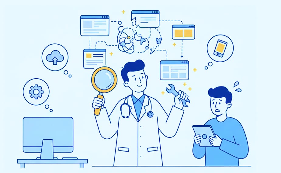 網站醫生與 Vibe Coding 修復、AI 程式修復示意圖